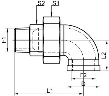 Coude union mâle / femelle 90° - Schéma