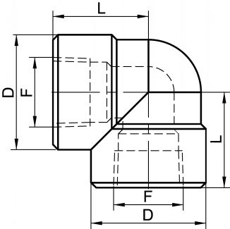 Coude 90° femelle - femelle taraudage NPT - Schéma