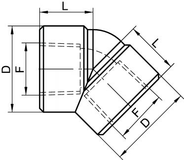 Coude 45° femelle - femelle taraudage NPT - Schéma