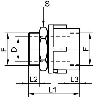 Raccord tournant, mâle / femelle Gaz cylindrique - Schéma