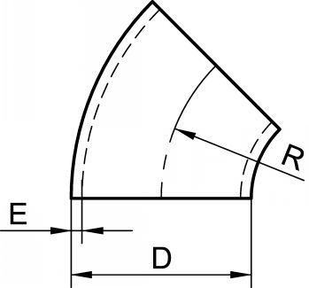Coude métrique à 45° roulé soudé - Schéma