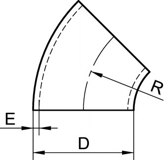 Coude ISO à 45° roulé soudé - Schéma