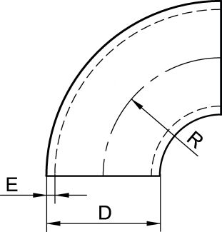 Coude ISO 3D à 90° roulé soudé - Schéma