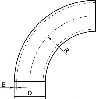 Coude ISO 5D à 90° roulé soudé - Schéma