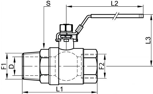 Vanne 2 pièces mâle / femelle Gaz - Schéma