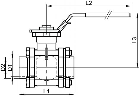 Vanne 5 pi&egrave;ces &agrave; souder BW avec platine ISO - Sch&eacute;ma