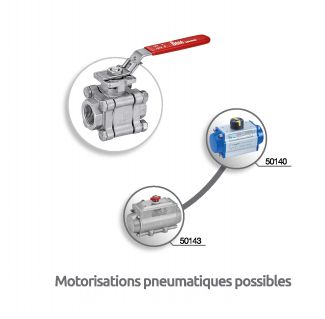Vanne 3 pièces femelle / femelle Gaz - motorisations pneumatiques