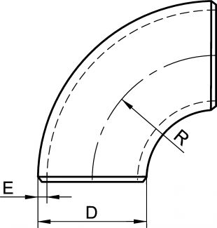 Coude LR 90° ANSI Schedule 10S sans soudure - Schéma