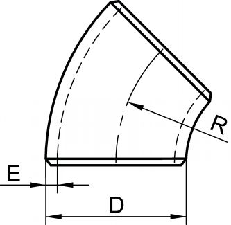 Coude LR 45° ANSI Schedule 40S sans soudure - Schéma