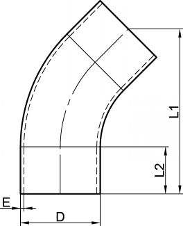 Coude à 45° avec parties droites - Schéma