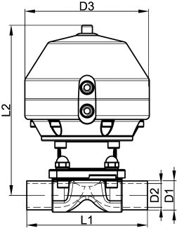 Vanne &agrave; membrane pneumatique KDV-P160, NF | Sch&eacute;ma
