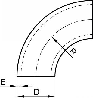 Coude à 45° sans partie droite non poli - Schéma
