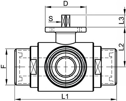 Vanne à boule avec platine ISO, 3 voies - Schéma