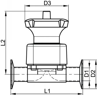 Vanne à membrane manuelle 985, bouts clamp - Schéma