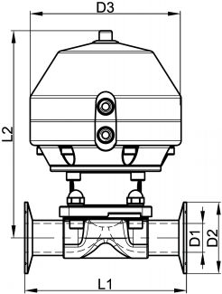 Vanne à membrane pneumatique, bouts clamp - Schéma