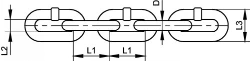 Chaîne calibrée pour transmission - Pas=3xd - NFE 26-011 - Inox 316 L | Schéma