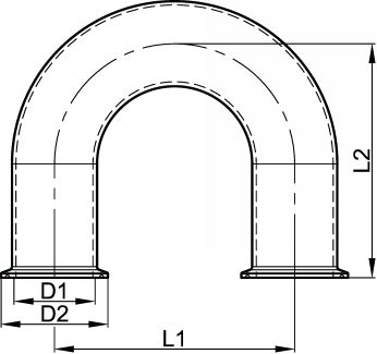 Coude 180° embouts clamp - Ra = 0,8 µm - Schéma