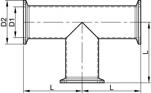 Té égal embouts clamp - Ra = 0,8 µm - Schéma