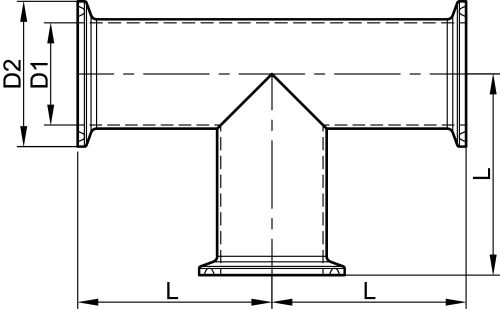 Té égal embouts clamp - Ra = 0,4 µm - Schéma