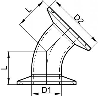 Coude 45° embouts clamp - Ra = 0,8 µm - Schéma