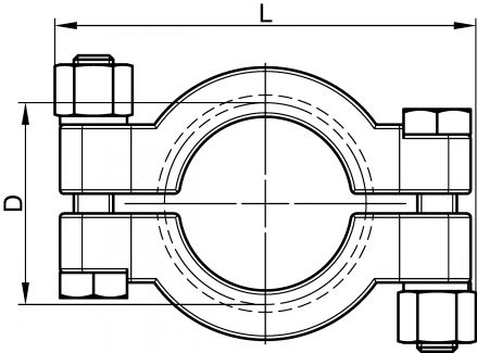 High pressure bolted clamp - stainless steel 304 (Schema)