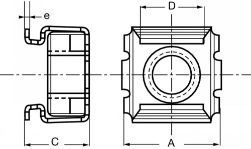 Ecrou en cage cage inox / ecrou acier zingué (Diagrama)
