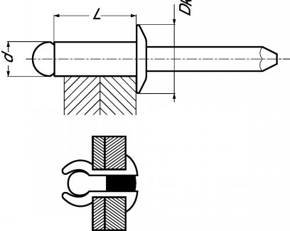 Rivet tête plate, corps aluminium et tige acier zingué alu/acier - 15977 (Diagrama)