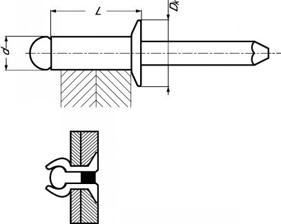 Blind rivet countersunk head - aluminium body, zinc plated steel mandrel - iso 15978 alu/acier - iso 15878 (Schema)