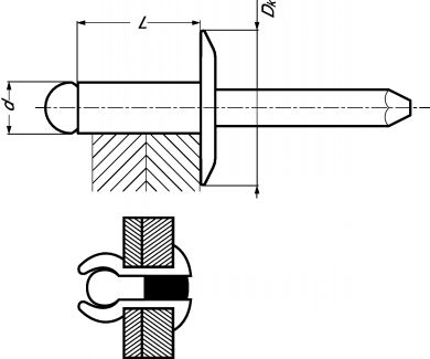 Rivet tête plate extra large, corps aluminium et tige acier zingué alu/acier (Schéma)