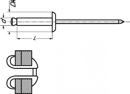 Rivet éclaté tête plate, corps aluminium et tige acier zingué alu/acier (Diagrama)