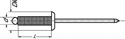 Rivet cannelé tête plate pour trou borgne, corps aluminium et tige acier zingué alu/acier (Schéma)