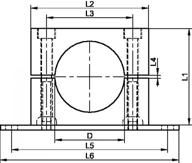 Polypropylene pipe holder with a screw-on bottom plate (without top reinforcing plate) - stainless steel 316 (Schema)