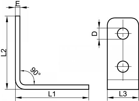 Equerre de fixation à 90° pour rail profil Strut - Schéma