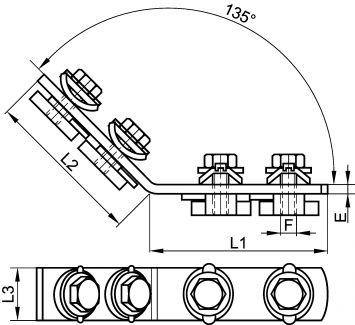 Equerre de fixation à 135° pour rail profil Strut - Schéma