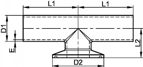 Welding tee - short clamp sleeve - stainless steel 316l (Schema)