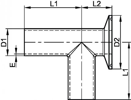 Welding tee - short clamp outlet - stainless steel 316l (Schema)