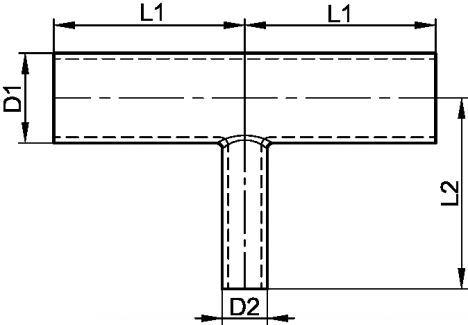 Welding tee - short and reduced sleeve - stainless steel 316l (Schema)