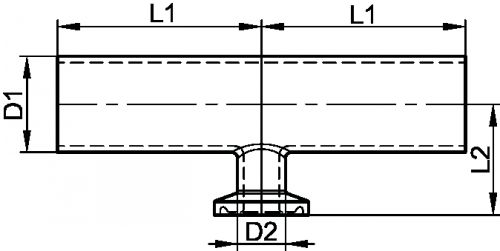 Welding tee - short and reduced clamp sleeve - stainless steel 316l (Schema)