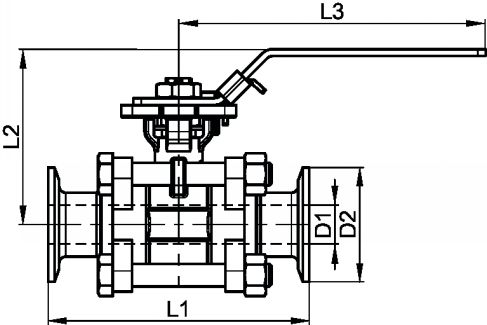Clamp sanitary 3 pieces ball valve - stainless steel cf3m (Schema)