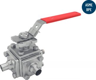 Welding sanitary 3-way-t ball valve - stainless steel cf3m