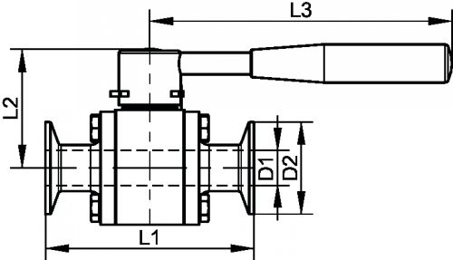 Clamp aseptic 3 pieces ball valve - stainless steel 316l (Schema)