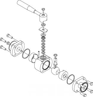 Clamp aseptic 3 pieces ball valve - stainless steel 316l (Schema #2)