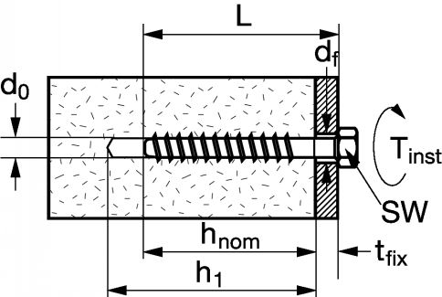 Vis à béton tête hexagonale - aczn (Schéma)