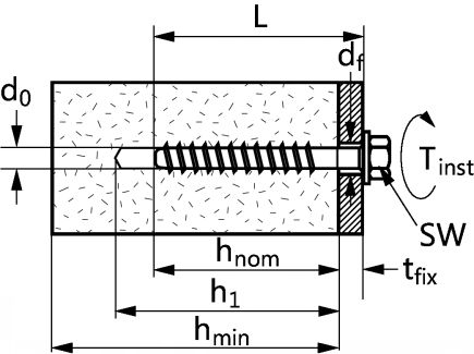 Hexagon head screw for concrete - zinc plated steel (Schema)