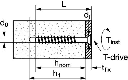 Countersunk head 6 lobes screw for concrete - zinc plated steel (Schema)