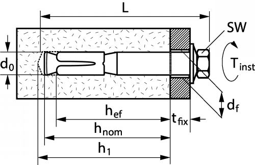 Safety bolt heavy duty anchor with hexagonal screw and washer - zinc plated steel (Schema)