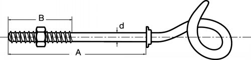 Pigtail hook metal thread with nut and washer - zinc plated steel (Schema)