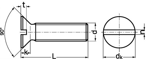 Slotted countersunk head screw - plastic p.a 6.6 - din 963 plastique p.a  6.6 - din 963 (Schema)