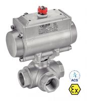 Vanne 3 voies F/F/F avec v&eacute;rin pneumatique inox