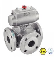 Vanne 3 voies &agrave; brides avec v&eacute;rin pneumatique inox